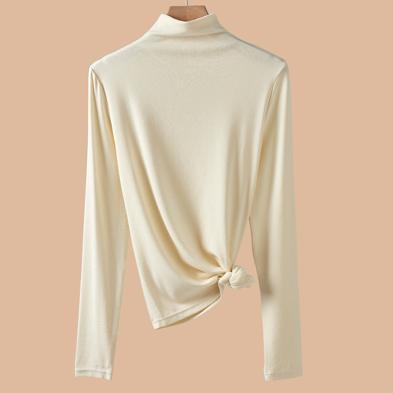 Fitted Mock Neck Ribbed Layering Top - White