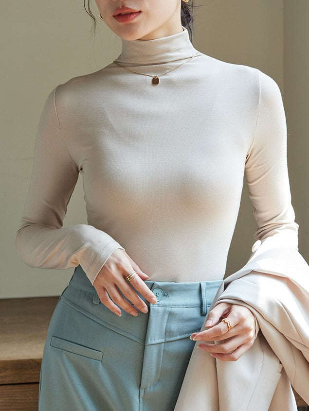 Fitted Mock Neck Ribbed Layering Top - view 3