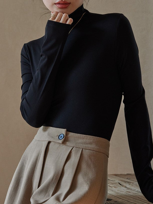 Fitted Mock Neck Ribbed Layering Top - view 4