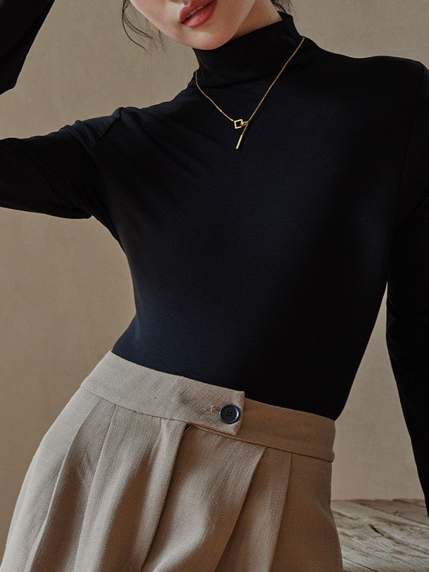 Fitted Mock Neck Ribbed Layering Top - view 5