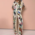 Tropical Scenic Print Wide Leg Lounge Set - Apricot
