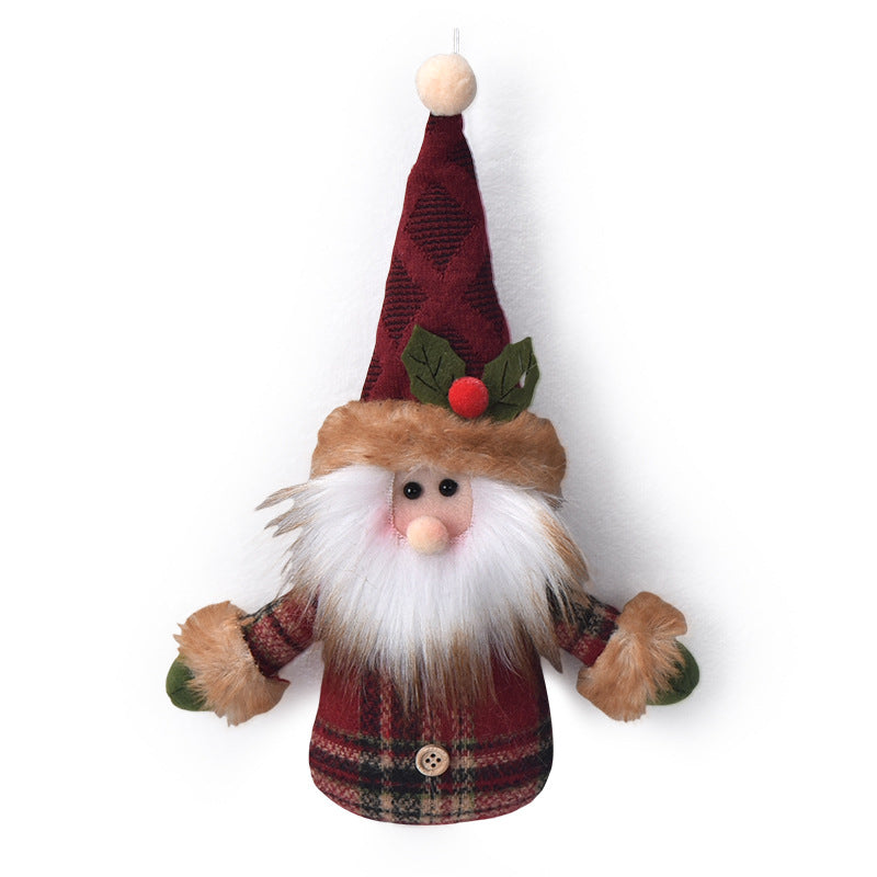 Plaid Plush Santa, Snowman and Reindeer Tree Ornaments - Elderly