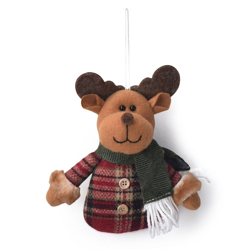 Plaid Plush Santa, Snowman and Reindeer Tree Ornaments - Elk