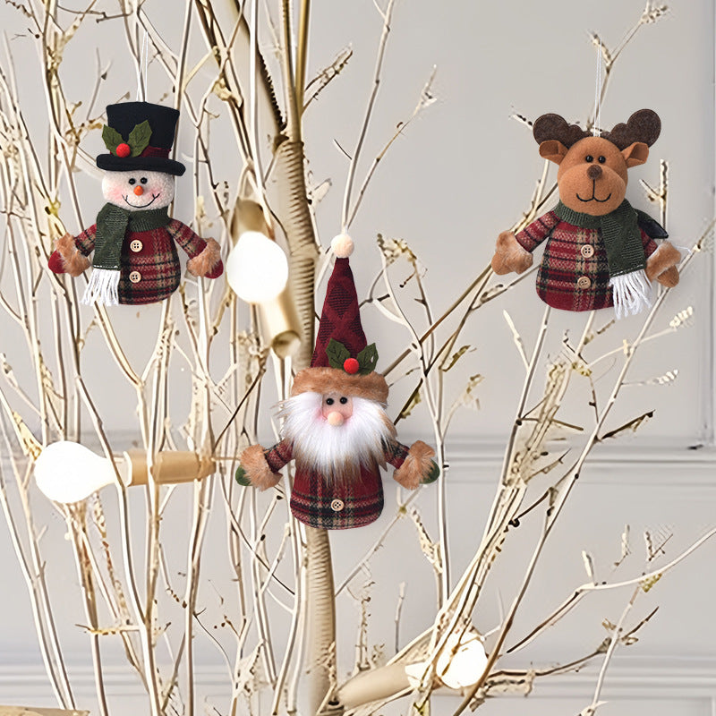Plaid Plush Santa, Snowman and Reindeer Tree Ornaments - view 1