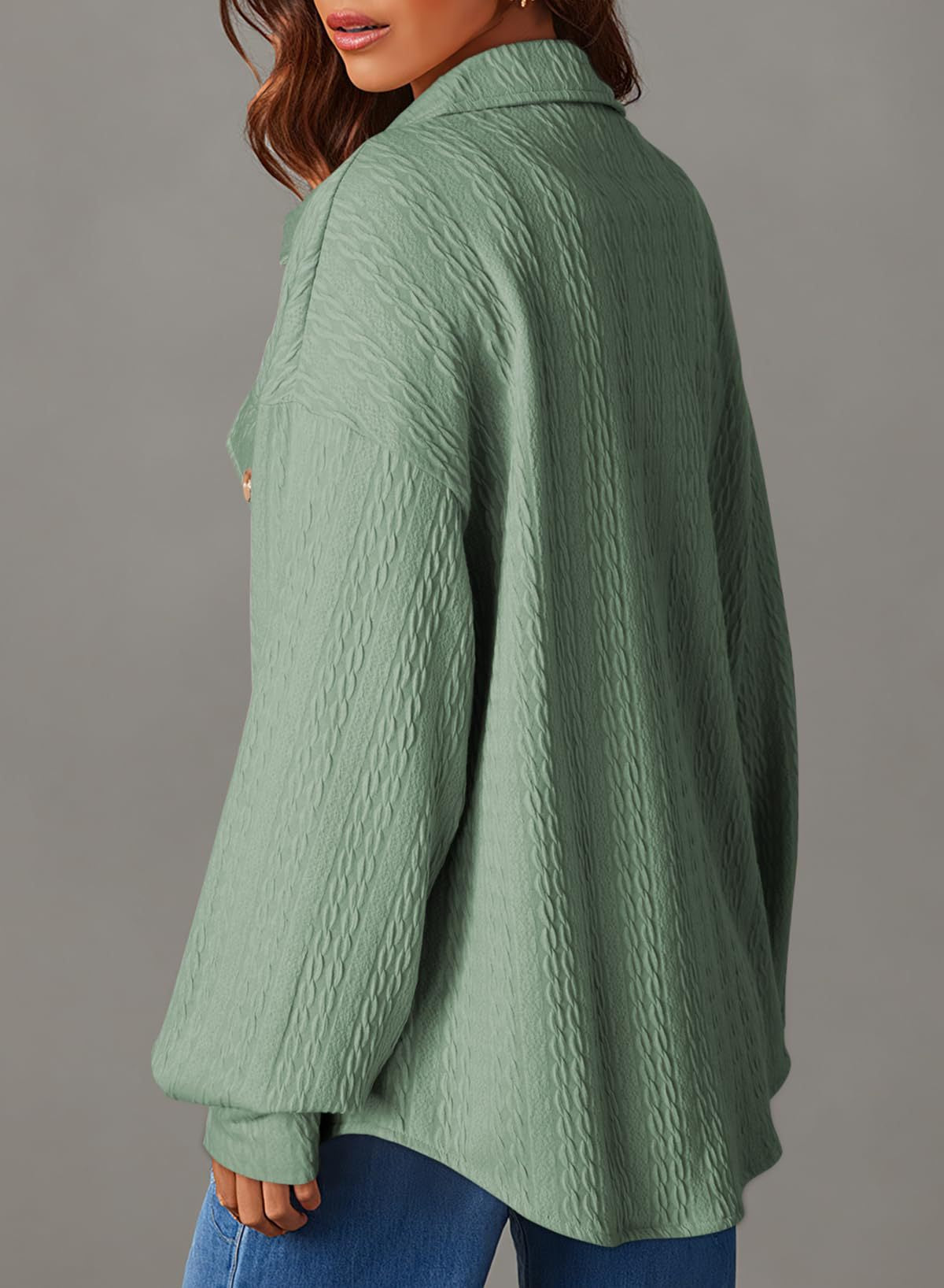 Cable Texture Chest Pocket Shirt Jacket - Green - 1