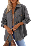 Cable Texture Chest Pocket Shirt Jacket - Grey