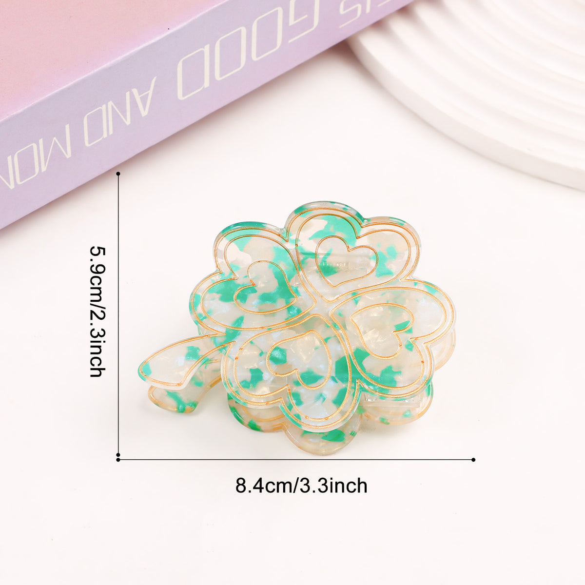 Four Leaf Clover Marbled Hair Claw Clip - Color_01
