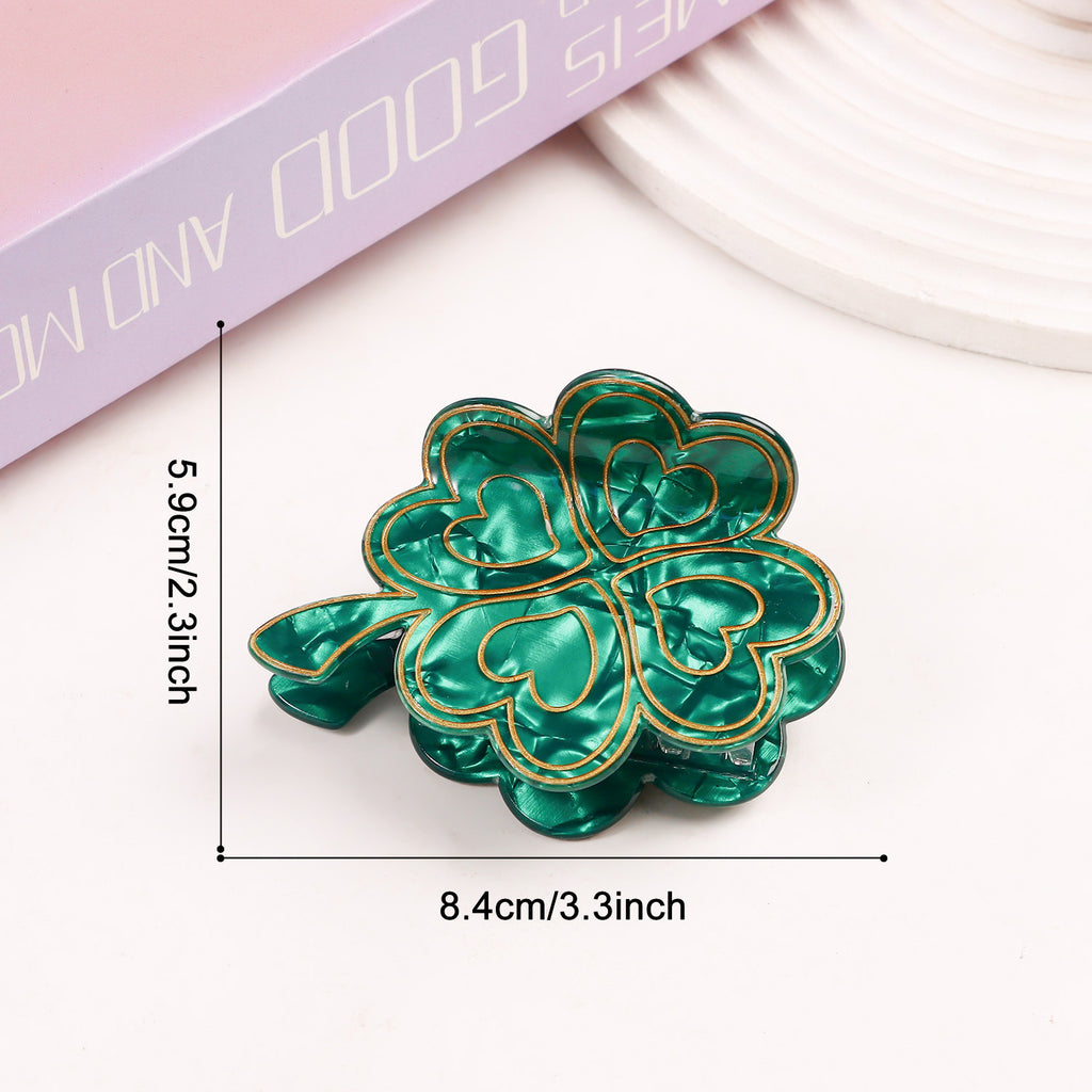 Four Leaf Clover Marbled Hair Claw Clip - Color_02