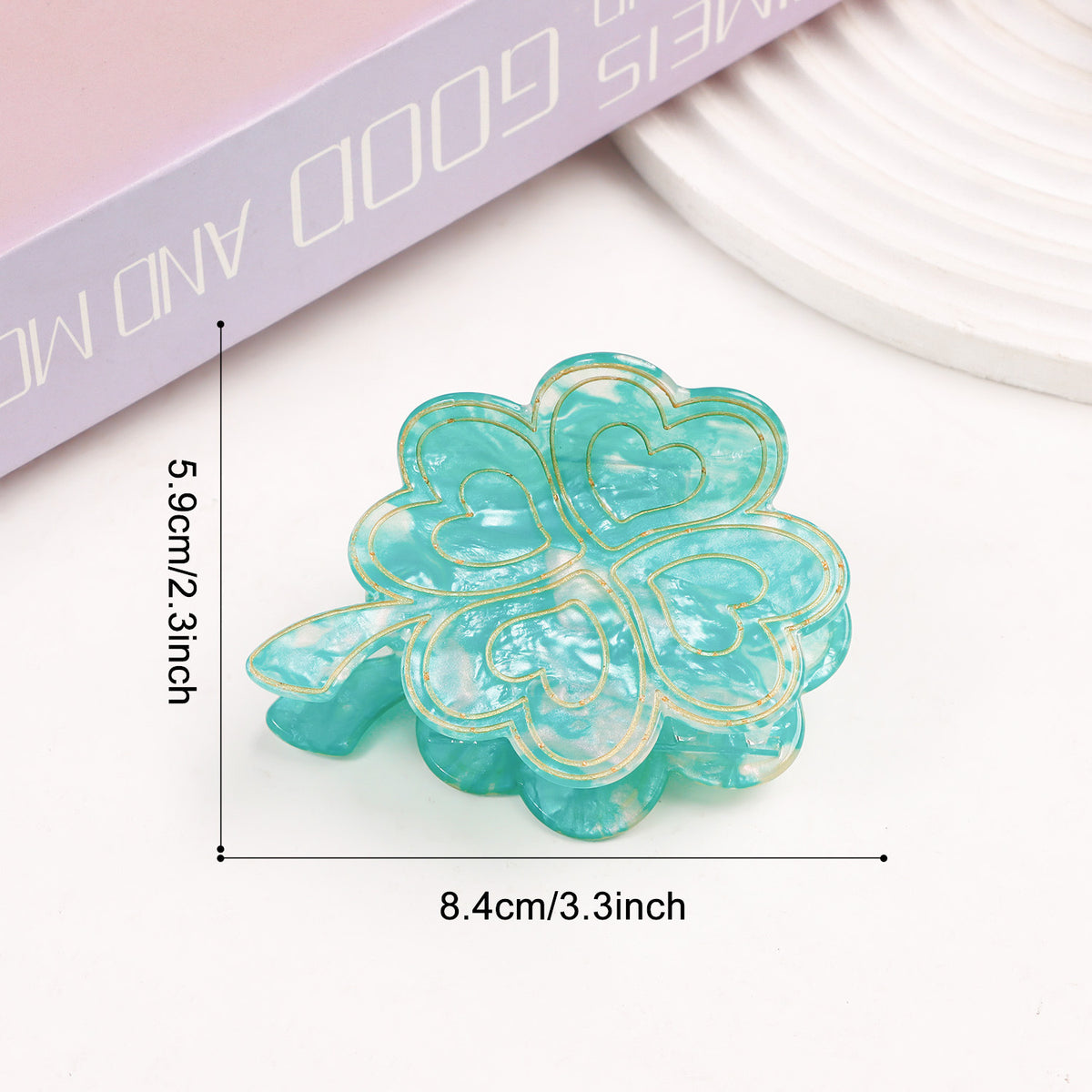 Four Leaf Clover Marbled Hair Claw Clip - Color_03
