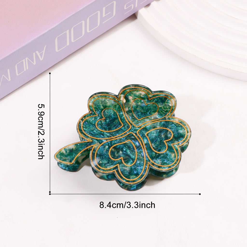 Four Leaf Clover Marbled Hair Claw Clip - Color_04
