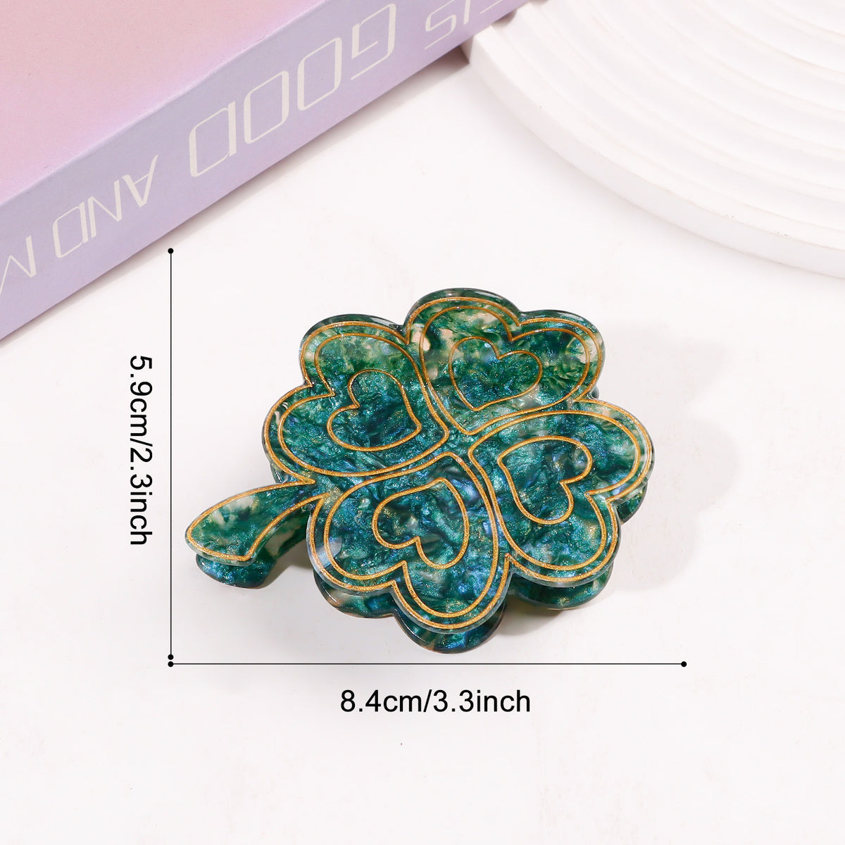 Four Leaf Clover Marbled Hair Claw Clip - Color_04