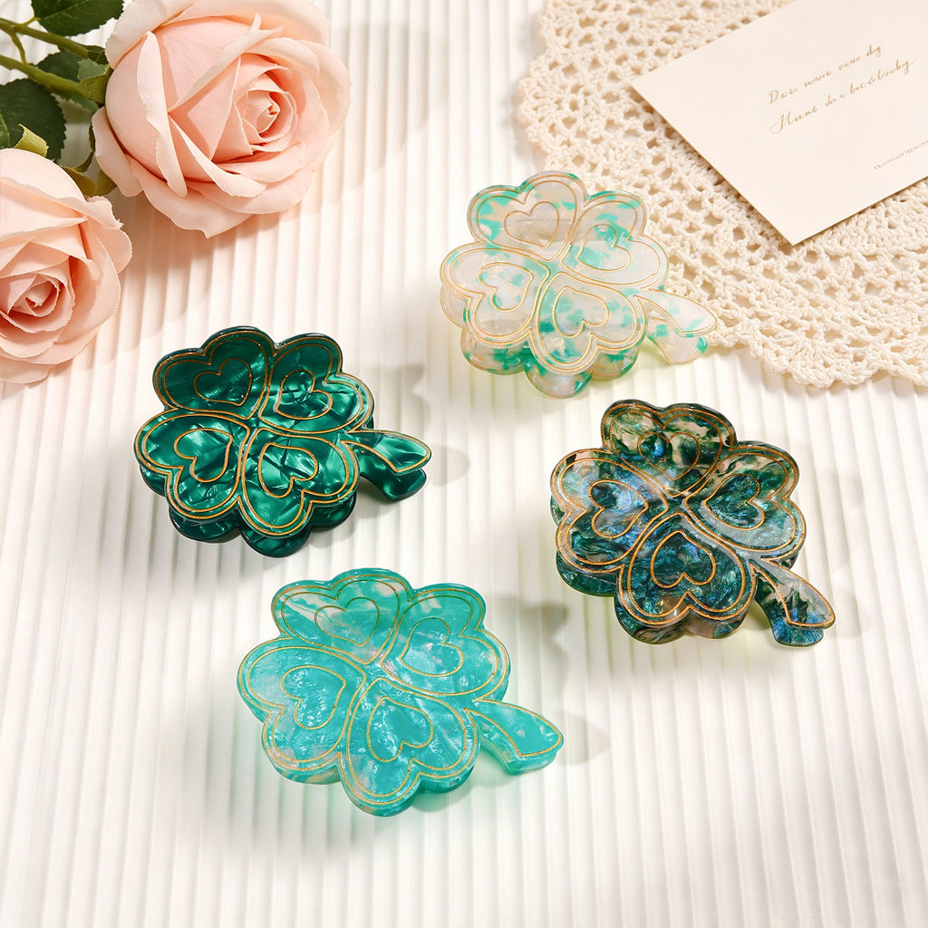 Four Leaf Clover Marbled Hair Claw Clip