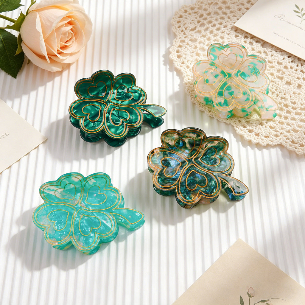 Four Leaf Clover Marbled Hair Claw Clip - view 1