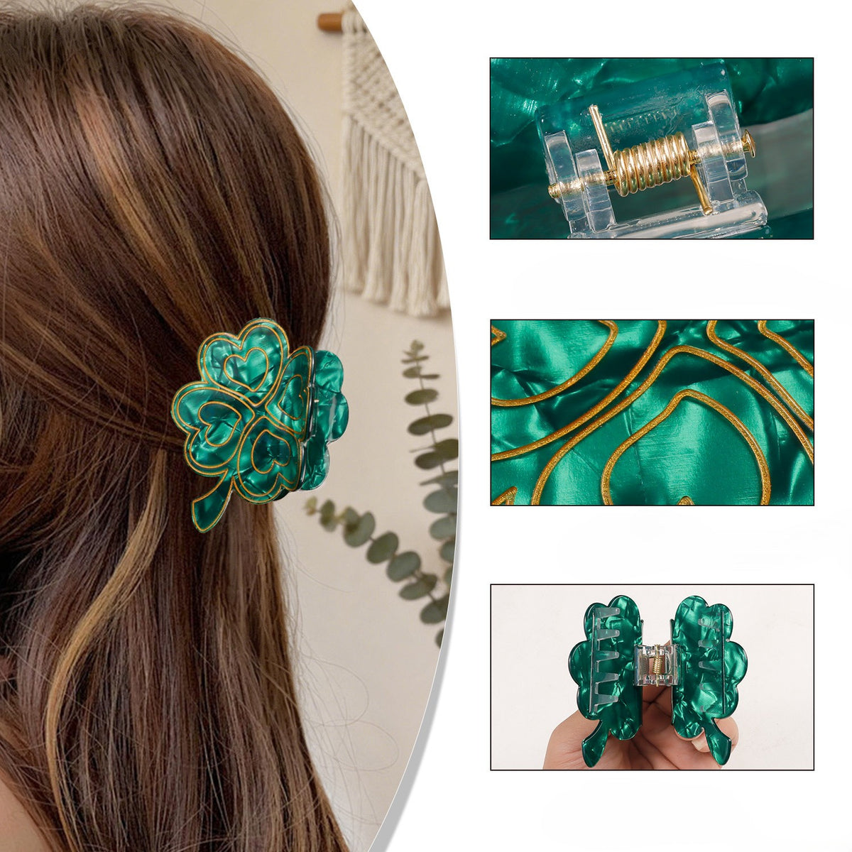Four Leaf Clover Marbled Hair Claw Clip - view 3
