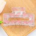 Clear Rectangle Hair Claw With Heart Print - NO03