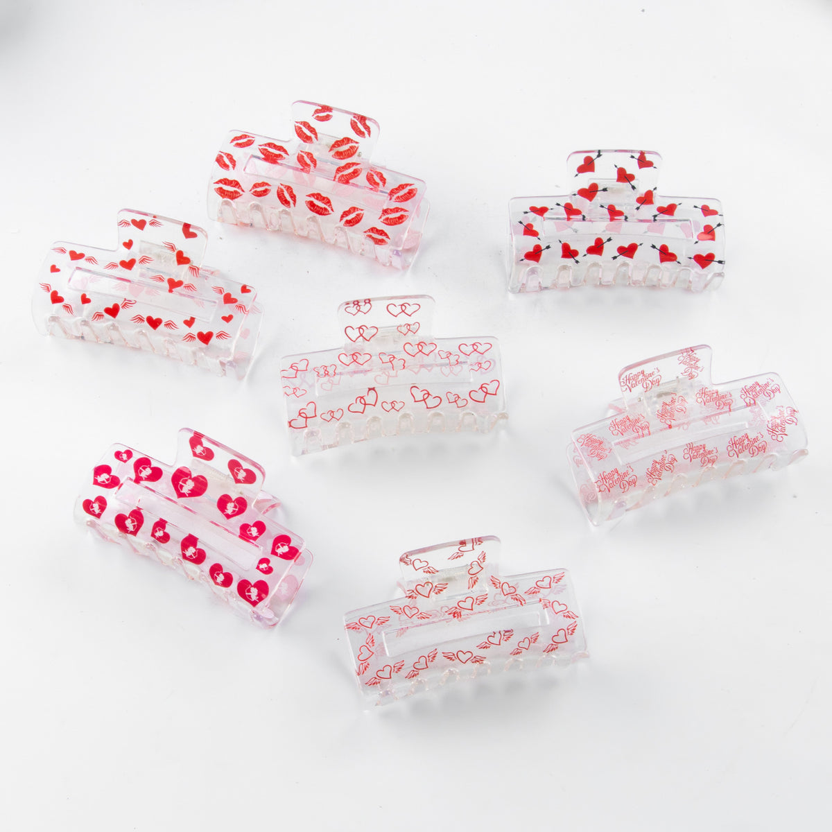 Clear Rectangle Hair Claw With Heart Print