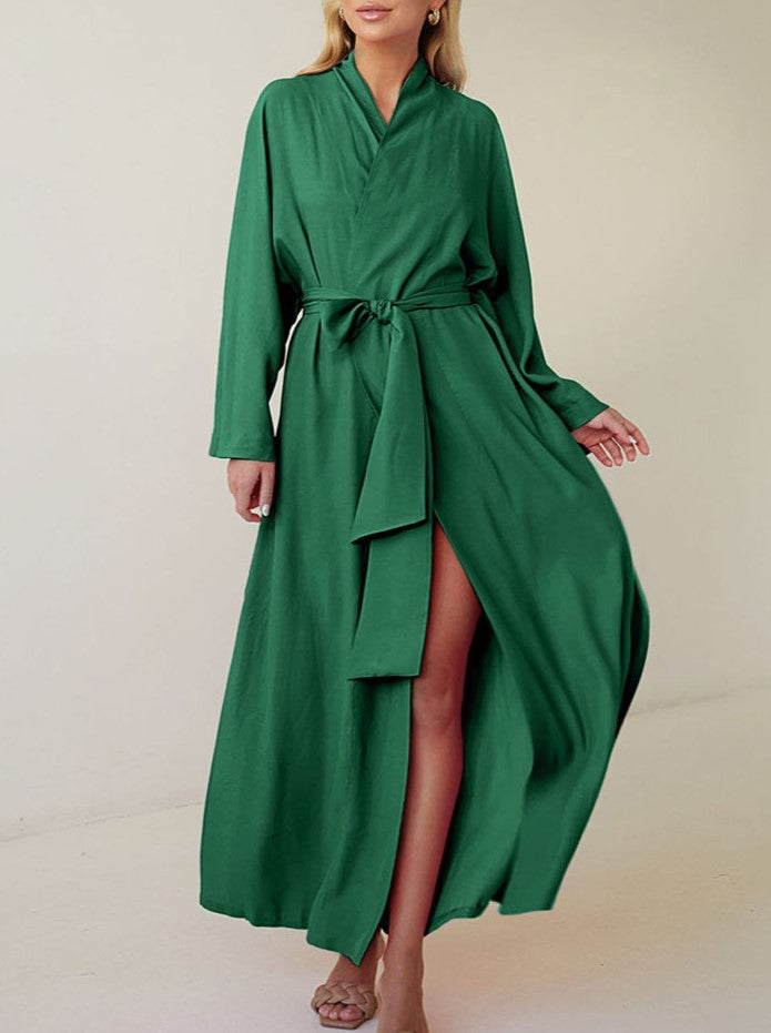 Satin Wide Sleeve Long Wrap Robe