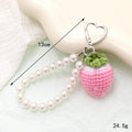 Crochet Fruit Charm Pearl Beaded Keychain - Pink