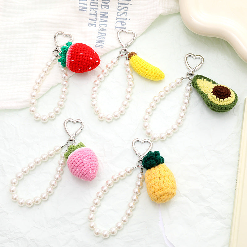 Crochet Fruit Charm Pearl Beaded Keychain - view 1