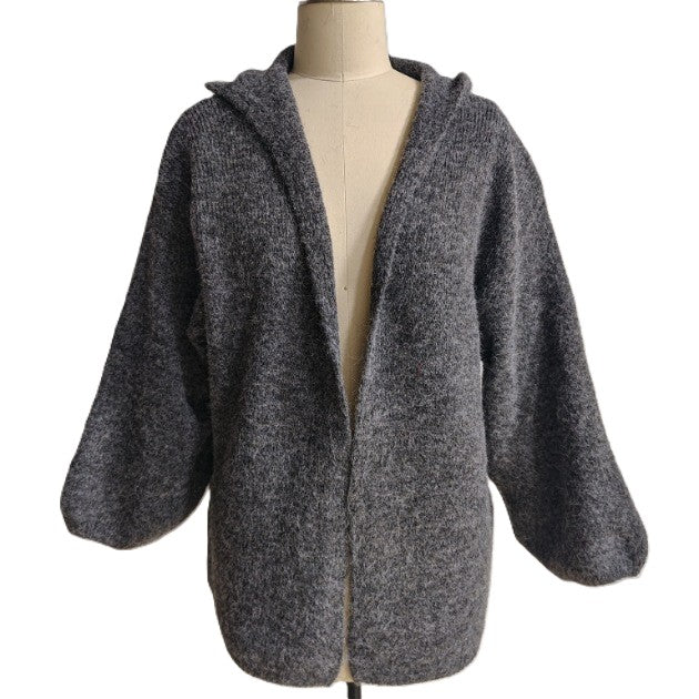 Oversized Hooded Open Front Knit Cardigan - Darkgrey