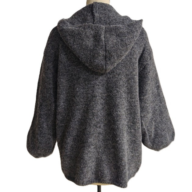 Oversized Hooded Open Front Knit Cardigan - Darkgrey - 1