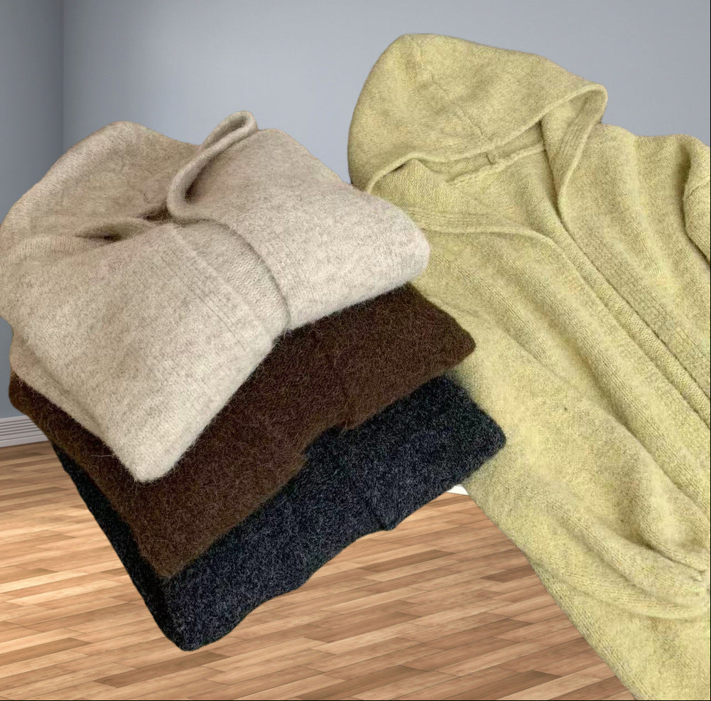 Oversized Hooded Open Front Knit Cardigan - Darkgrey - 3