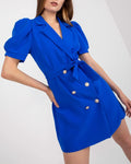 Double Breasted Puff Sleeve Blazer Dress - Blue
