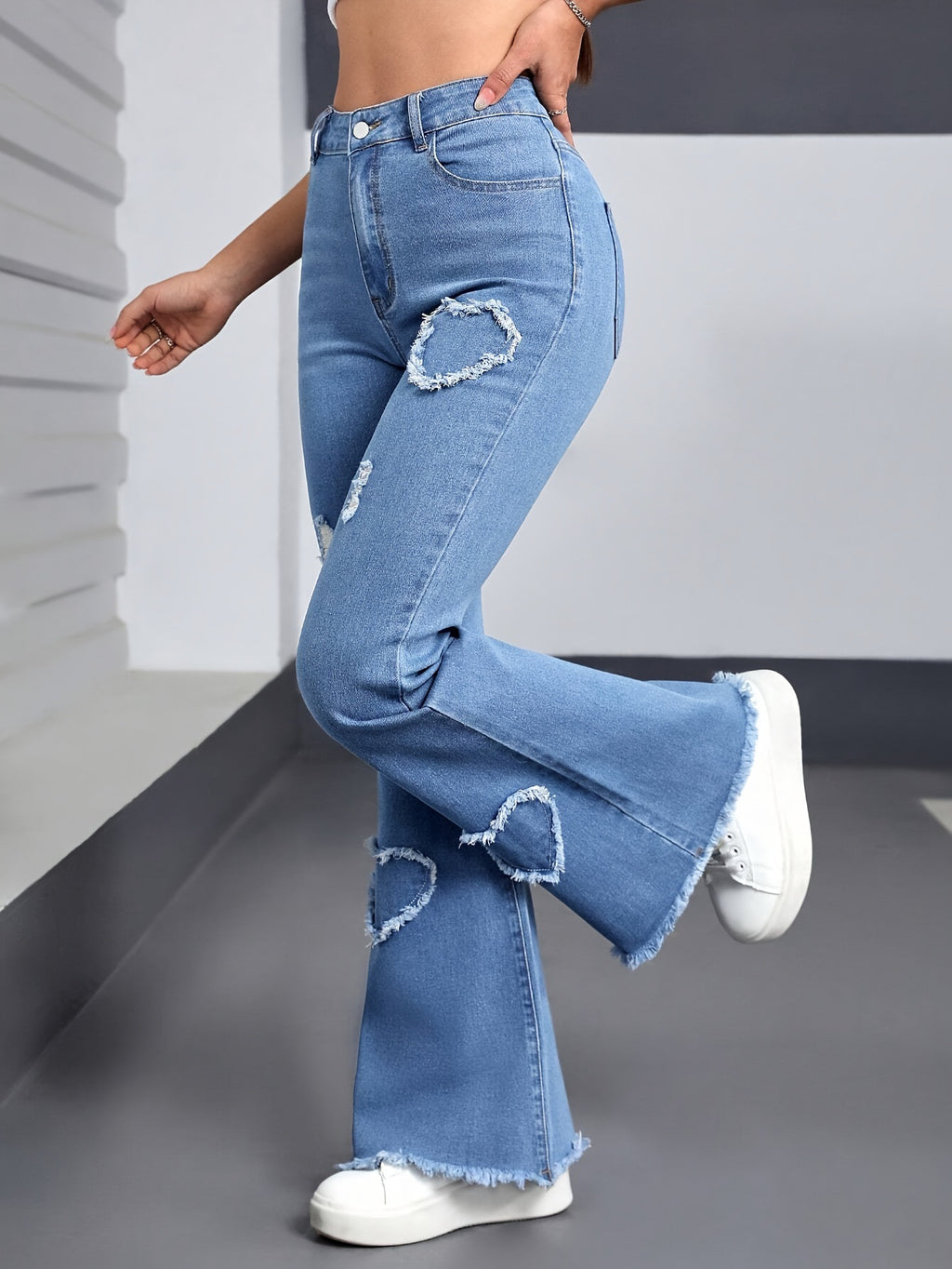 Heart Patch Distressed Flare Jeans - view 2