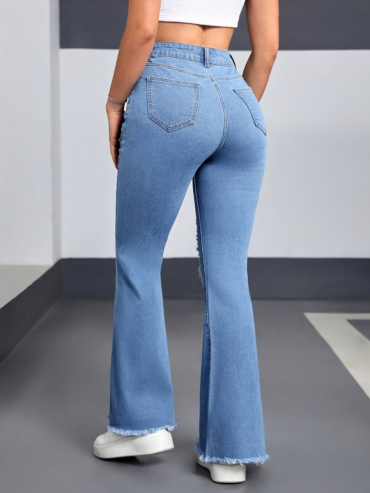 Heart Patch Distressed Flare Jeans - view 3