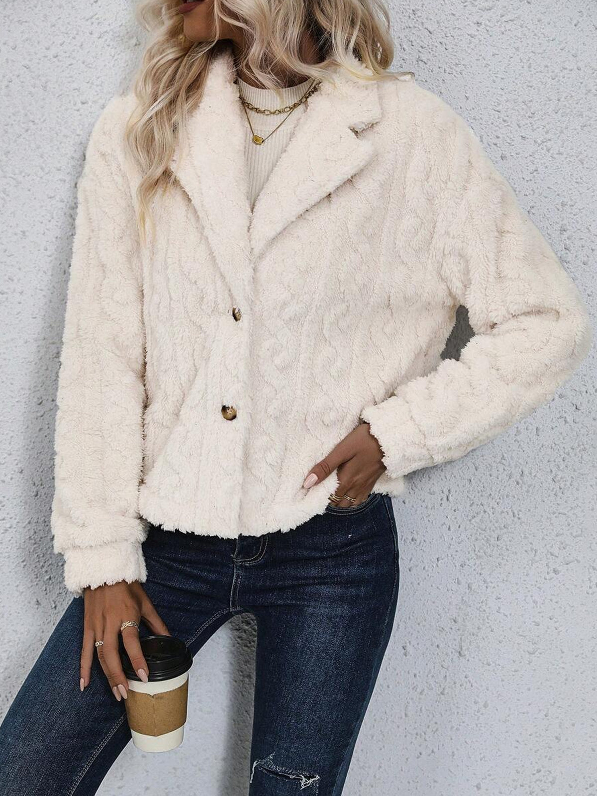 Cable Textured Plush Lapel Jacket