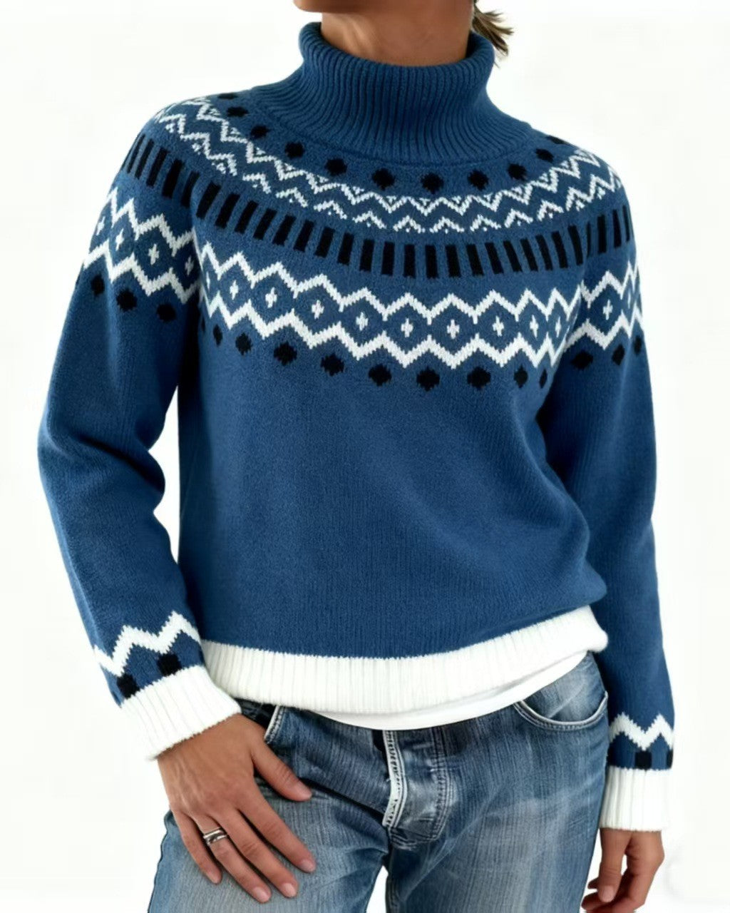 Vintage Snowflake Yoke Jacquard Pullover Sweater - C1