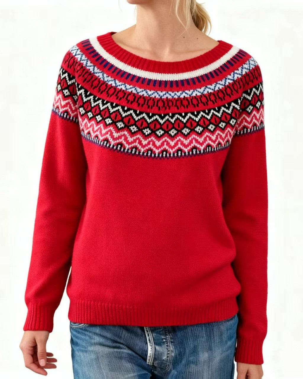 Vintage Snowflake Yoke Jacquard Pullover Sweater - C10