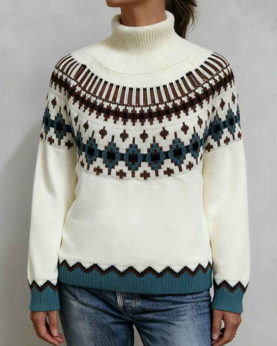 Vintage Snowflake Yoke Jacquard Pullover Sweater - C11