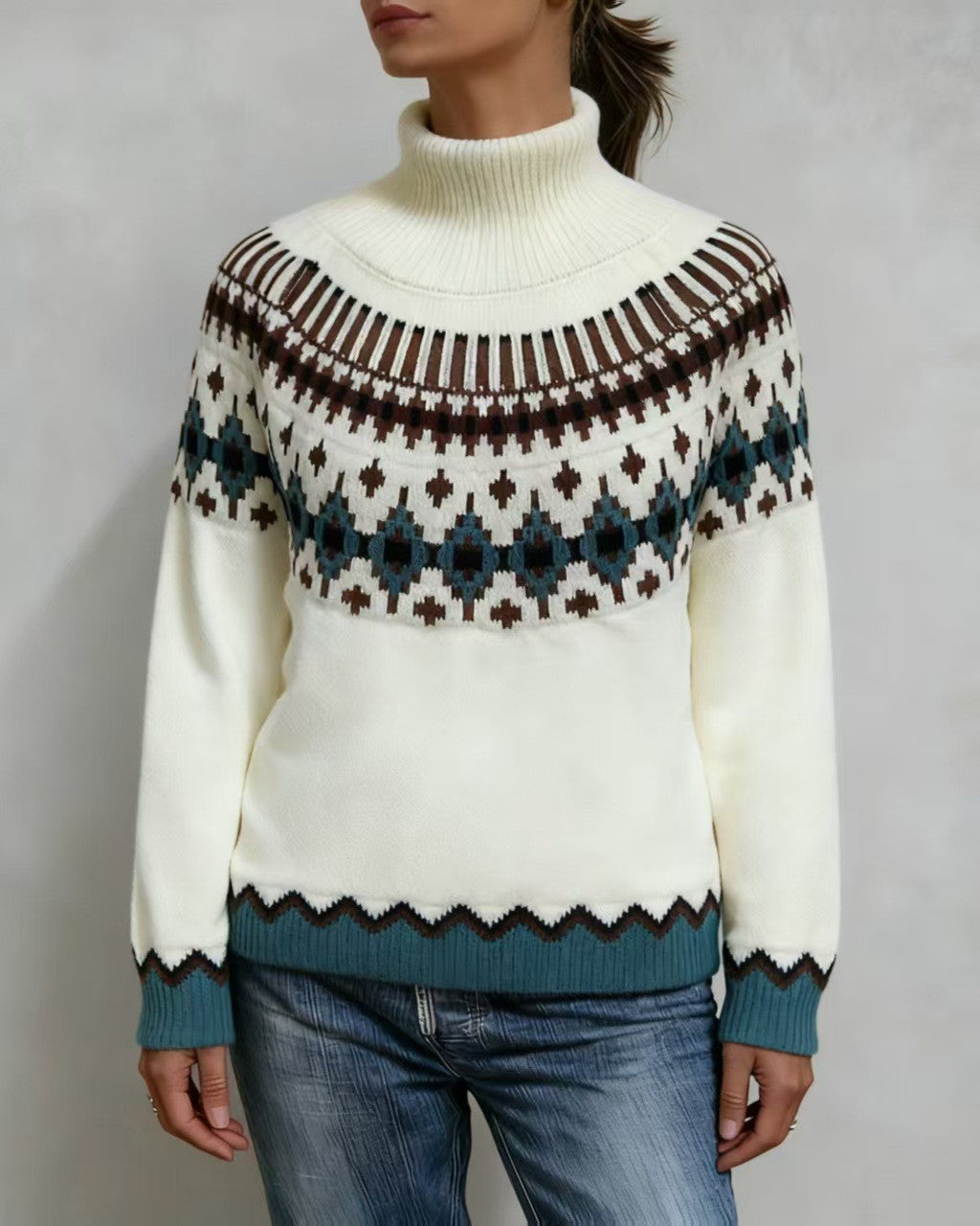 Vintage Snowflake Yoke Jacquard Pullover Sweater - C11 - 1