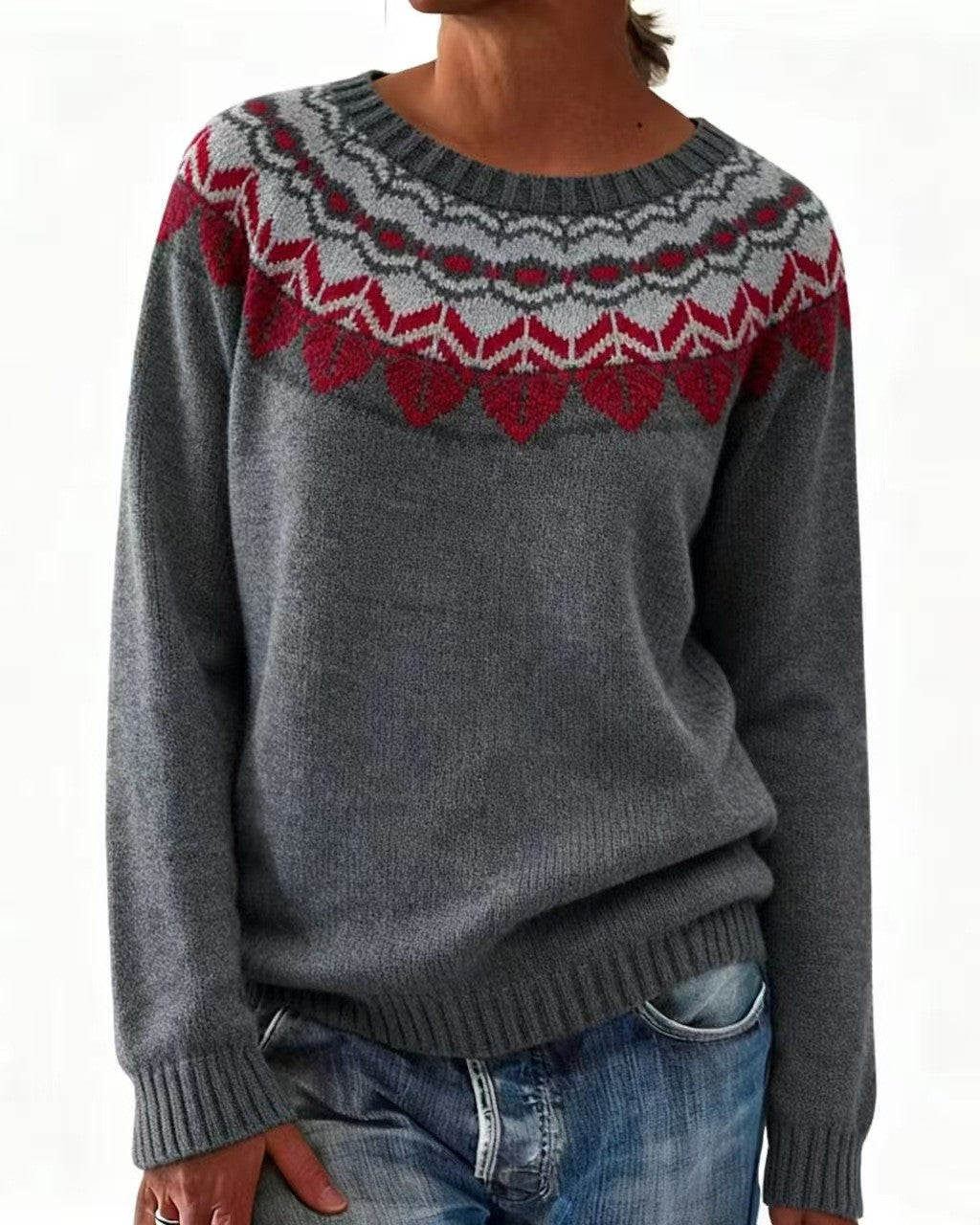 Vintage Snowflake Yoke Jacquard Pullover Sweater - C12