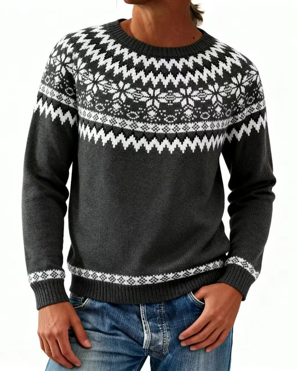 Vintage Snowflake Yoke Jacquard Pullover Sweater - C13