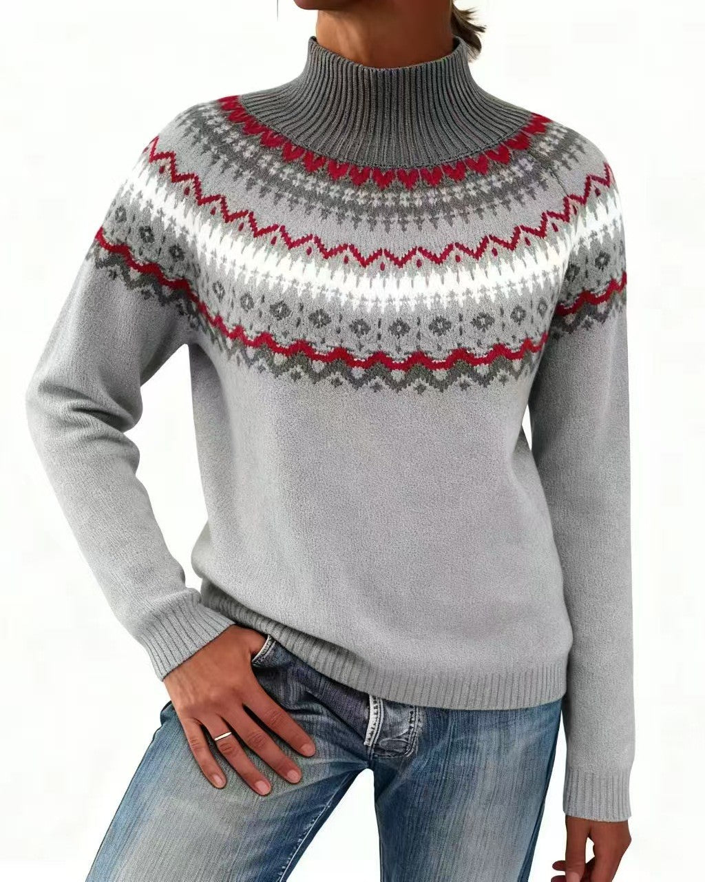 Vintage Snowflake Yoke Jacquard Pullover Sweater - C14