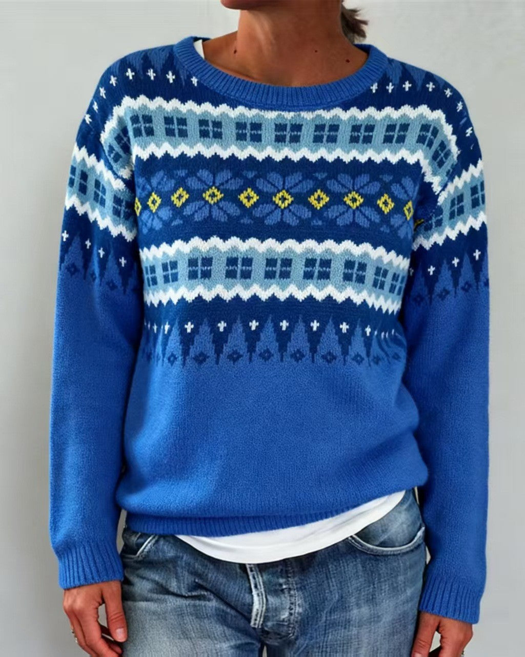 Vintage Snowflake Yoke Jacquard Pullover Sweater - C16