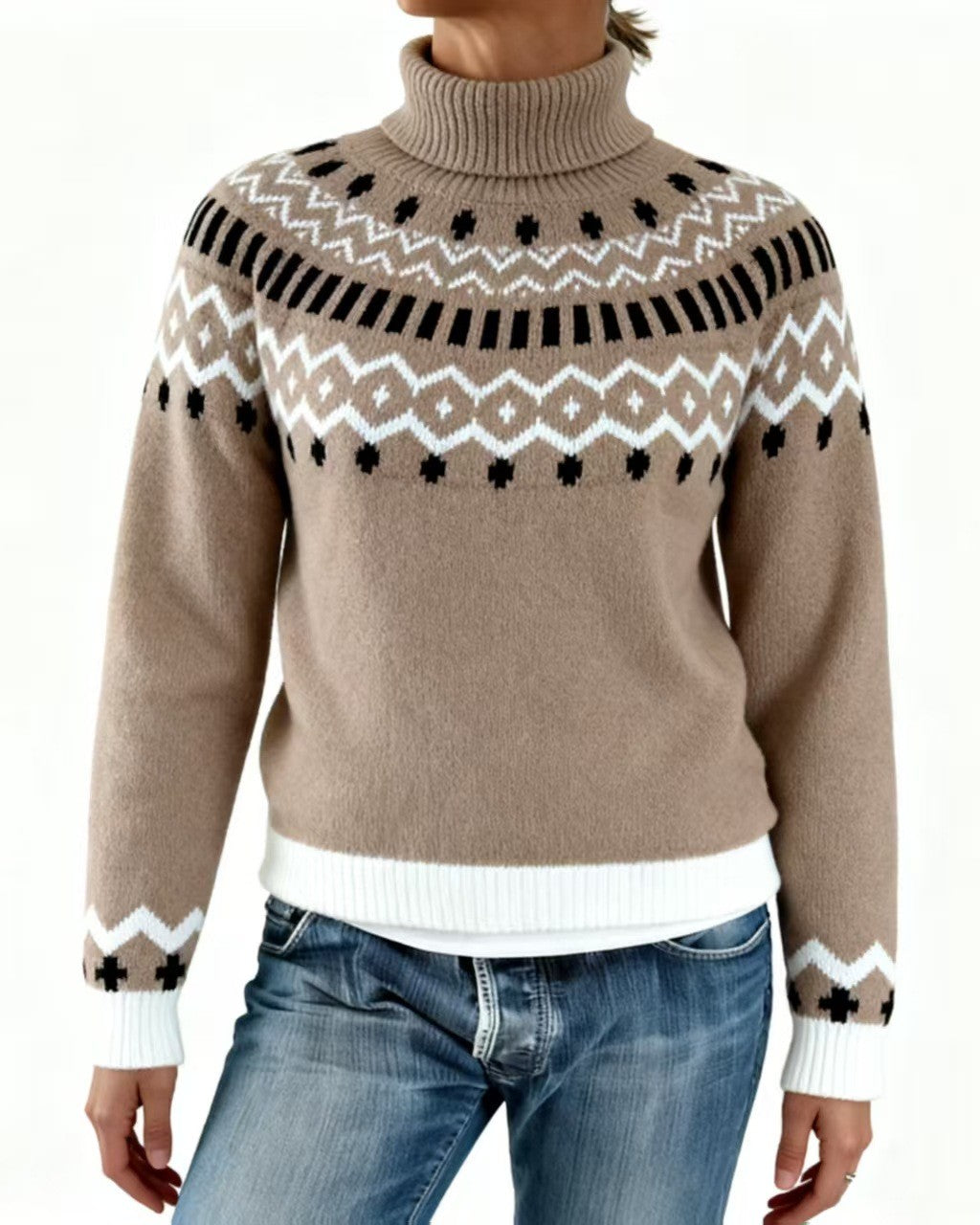 Vintage Snowflake Yoke Jacquard Pullover Sweater - C17