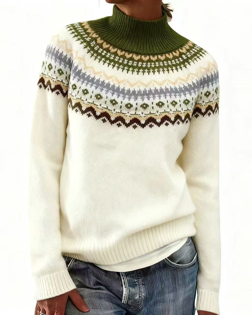 Vintage Snowflake Yoke Jacquard Pullover Sweater - C18
