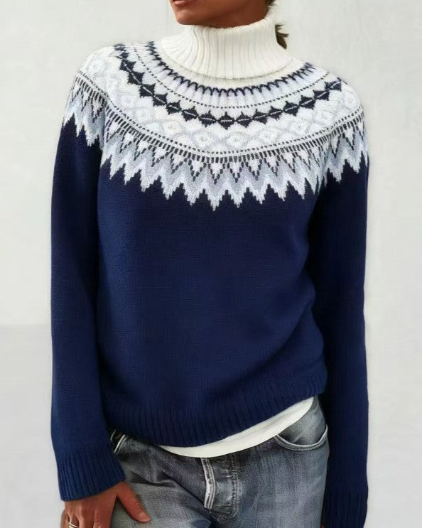 Vintage Snowflake Yoke Jacquard Pullover Sweater - C4