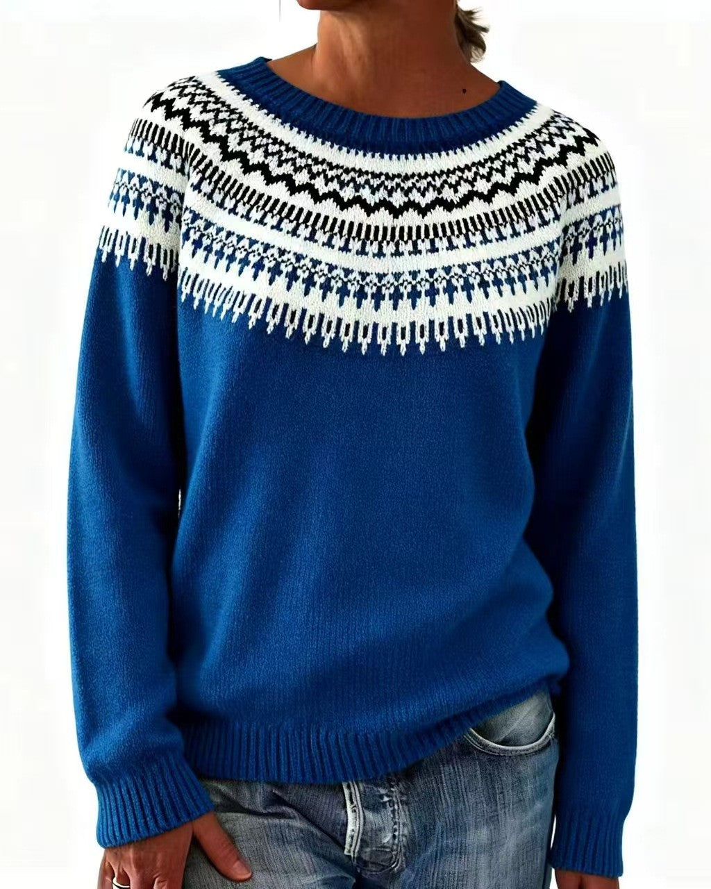 Vintage Snowflake Yoke Jacquard Pullover Sweater - C6