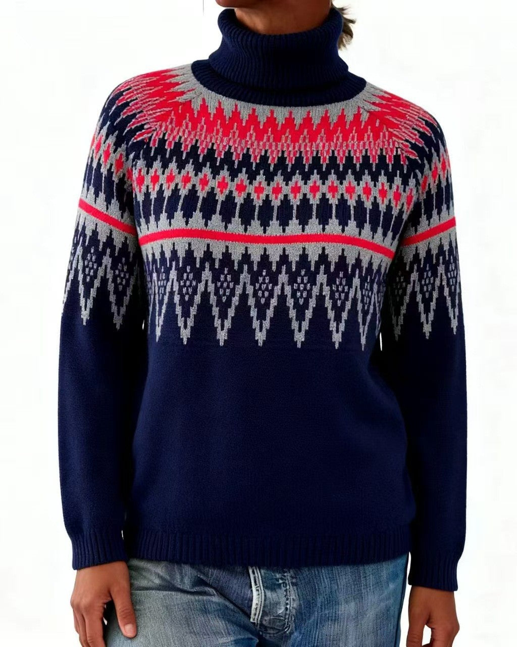 Vintage Snowflake Yoke Jacquard Pullover Sweater - C8