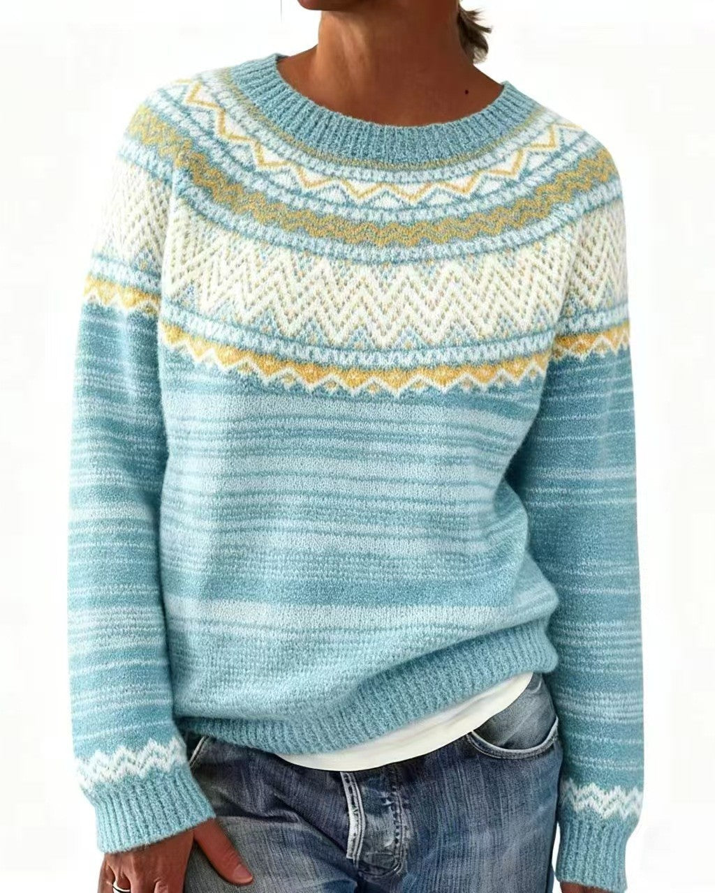 Vintage Snowflake Yoke Jacquard Pullover Sweater - C9