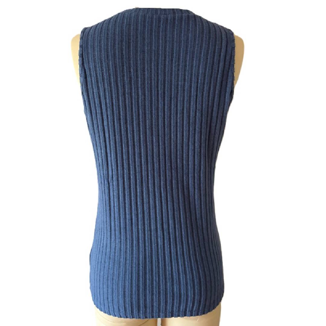 Wide Rib Knit Crewneck Tank Top - Blue - 1