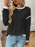 Contrast Edge Drop Shoulder Knit Top - Black