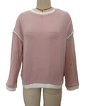 Contrast Edge Drop Shoulder Knit Top - Pink