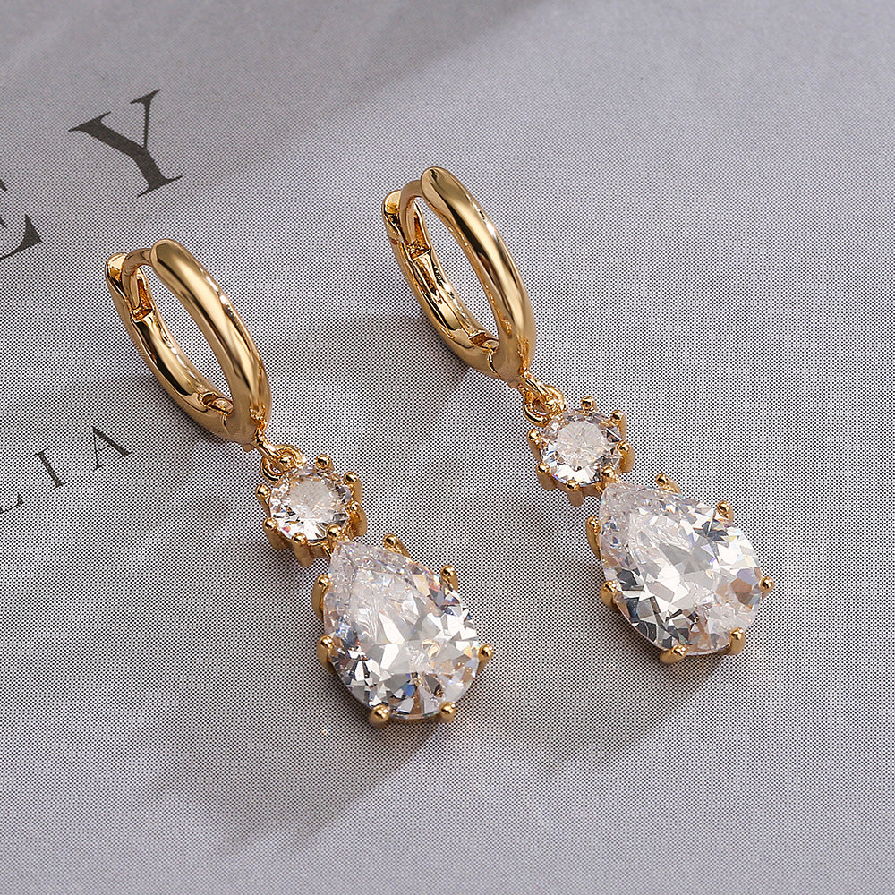 Pear Cut Crystal Drop Huggie Earrings - Gold