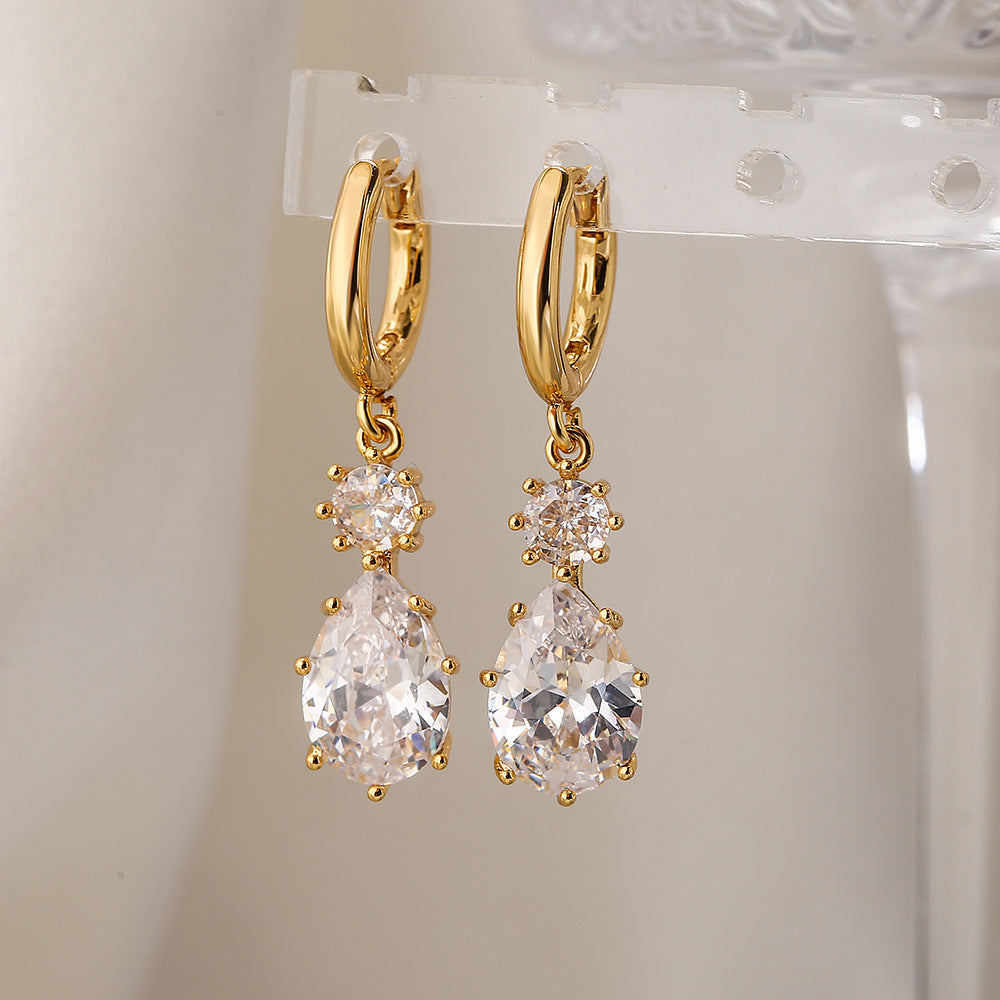 Pear Cut Crystal Drop Huggie Earrings