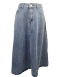 High Waist A-Line Denim Midi Skirt - Blue